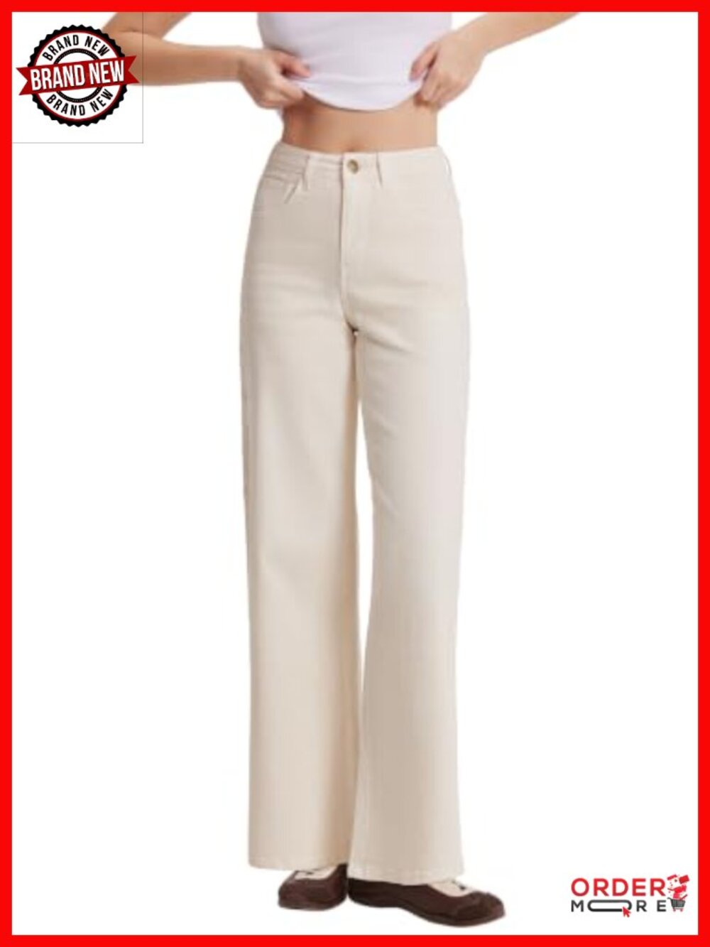 SUUKSESS High Waisted Wide Leg Stretchy Baggy Denim Pants